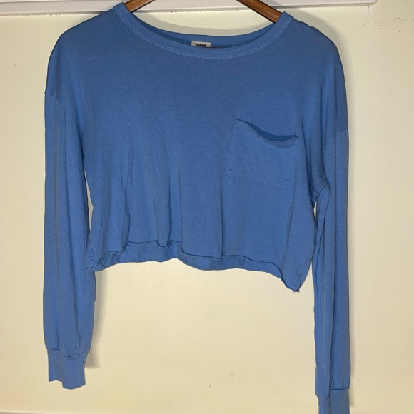 Garage Small Cropped Long Sleeve Shirt, Blue - Picture 1 of 4